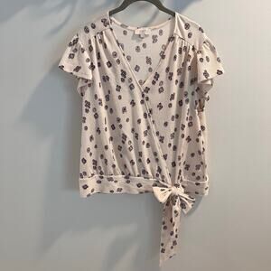 Loft Outlet Cream Floral Wrap Top Size L